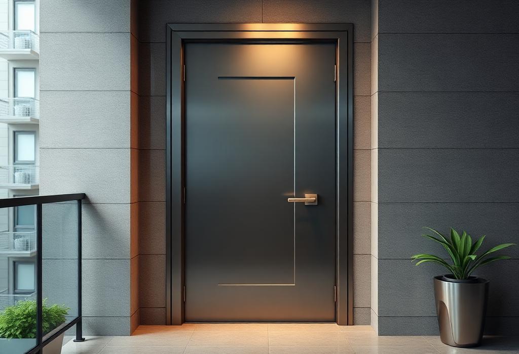 Porte blindée moderne installée dans un immeuble